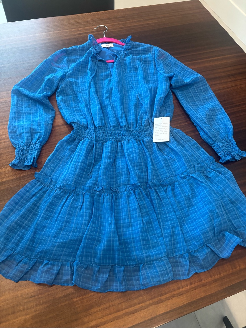 NSR Blue Plaid Tiered Long-Sleeve Dress
